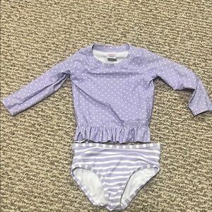 Ruffle Butts Purple and White Rashguard Swim Set